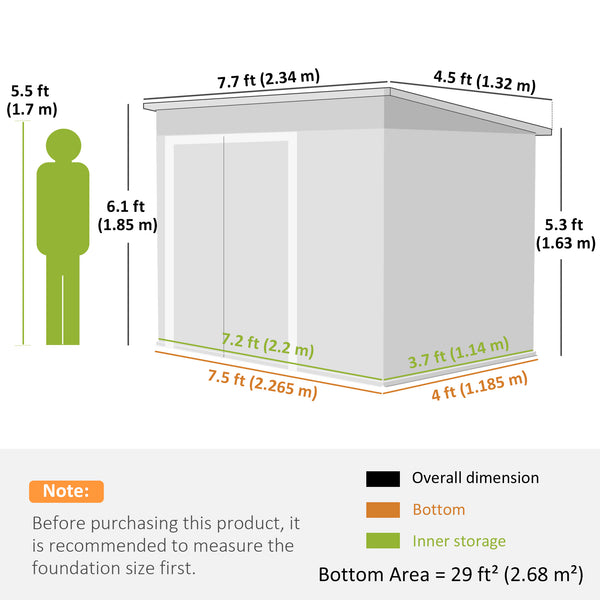 7.5' x 4.3' Outdoor Storage Shed, Waterproof Metal Garden Shed with Gloves, Lockable Doors, Vents and Pitched Roof for Backyard, Patio, Lawn, Poolside, Dark Grey