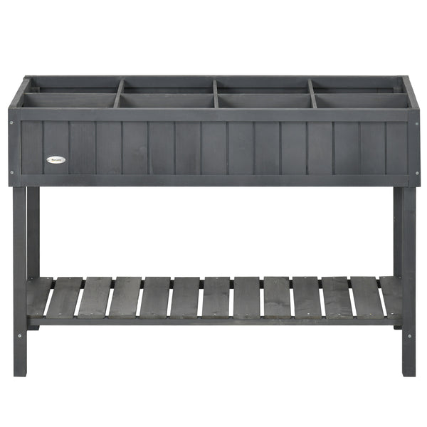 Wooden Herb Planter with 8 Pocket, Raised Bed Container Garden Planter Boxes, 110L x 46W x 76Hcm, Dark Grey