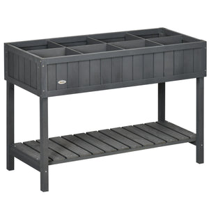 Wooden Herb Planter with 8 Pocket, Raised Bed Container Garden Planter Boxes, 110L x 46W x 76Hcm, Dark Grey