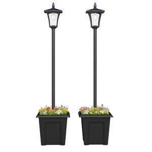 63" Solar Lamp Post Lights 2 Pack, Waterproof LED Solar Light Posts with Planter, Outdoor Lamps for Patio, Backyard, Pathway, Garden, Lawn, Black