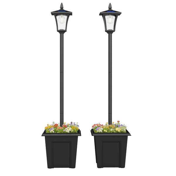 63" Solar Lamp Post Lights 2 Pack, Waterproof LED Solar Light Posts with Planter, Outdoor Lamps for Patio, Backyard, Pathway, Garden, Lawn, Black