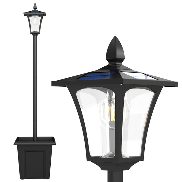 63" Solar Lamp Post Lights 2 Pack, Waterproof LED Solar Light Posts with Planter, Outdoor Lamps for Patio, Backyard, Pathway, Garden, Lawn, Black