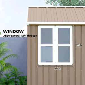 Outsunny 8' x 6' Outdoor Storage Shed, Metal Garden Shed with Window & Double Lockable Door, Outdoor Tool Shed Storage with Sloped Roof for Backyard, Patio, Garage, Lawn, Brown