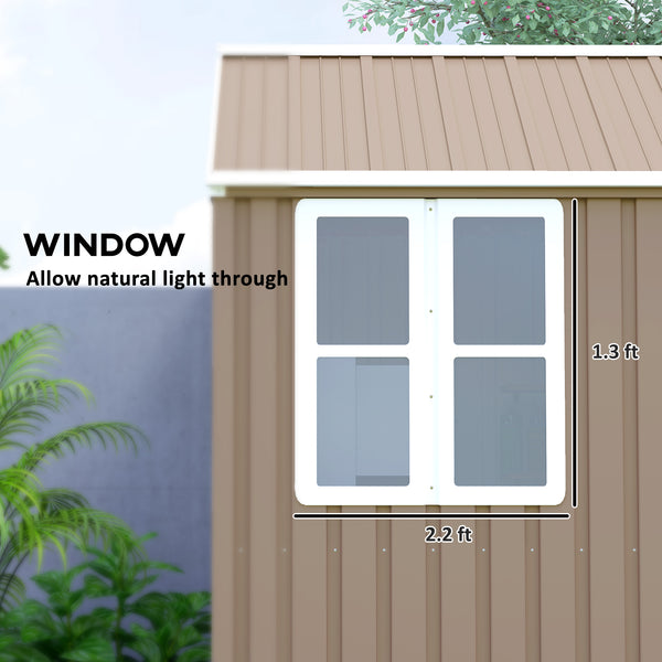 Outsunny 8' x 6' Outdoor Storage Shed, Metal Garden Shed with Window & Double Lockable Door, Outdoor Tool Shed Storage with Sloped Roof for Backyard, Patio, Garage, Lawn, Brown