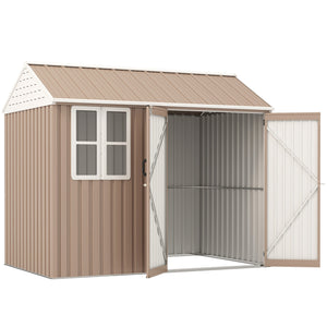 Outsunny 8' x 6' Outdoor Storage Shed, Metal Garden Shed with Window & Double Lockable Door, Outdoor Tool Shed Storage with Sloped Roof for Backyard, Patio, Garage, Lawn, Brown