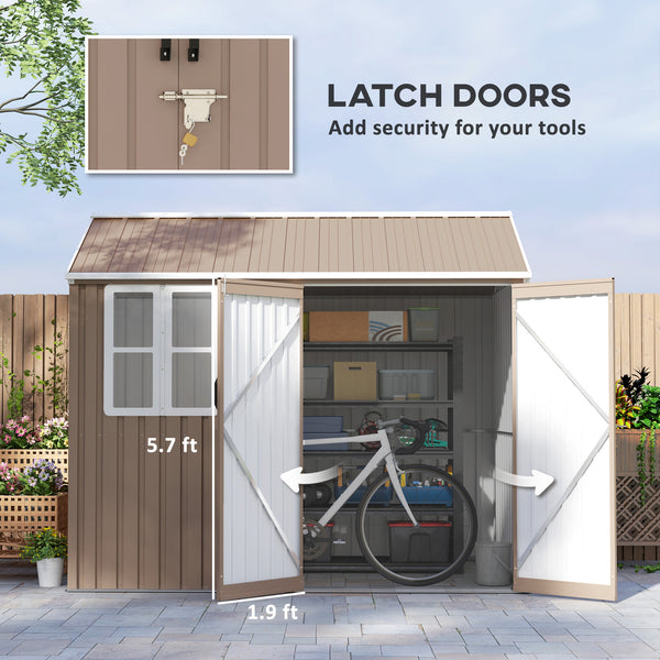 Outsunny 8' x 6' Outdoor Storage Shed, Metal Garden Shed with Window & Double Lockable Door, Outdoor Tool Shed Storage with Sloped Roof for Backyard, Patio, Garage, Lawn, Brown