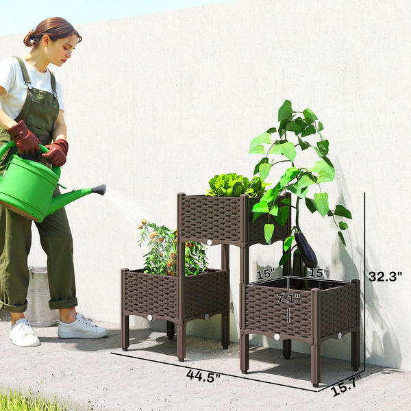 Plastic Raised Garden Bed with Legs, Self Watering Elevated Planter Boxes with Drainage Holes and Plugs, Easy Assembly Outdoor Planter Box for Patio Yard Balcony, Vegetables, Flowers, Herbs