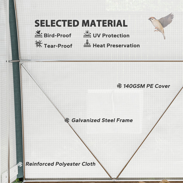 10'x6.6'x6.6' Walk-in Tunnel Greenhouse with Zipped Roll Up Mesh Door, 6 Mesh Windows, Plant Hot House Tent with PE Cover, 6 Plant Labels Gloves, White