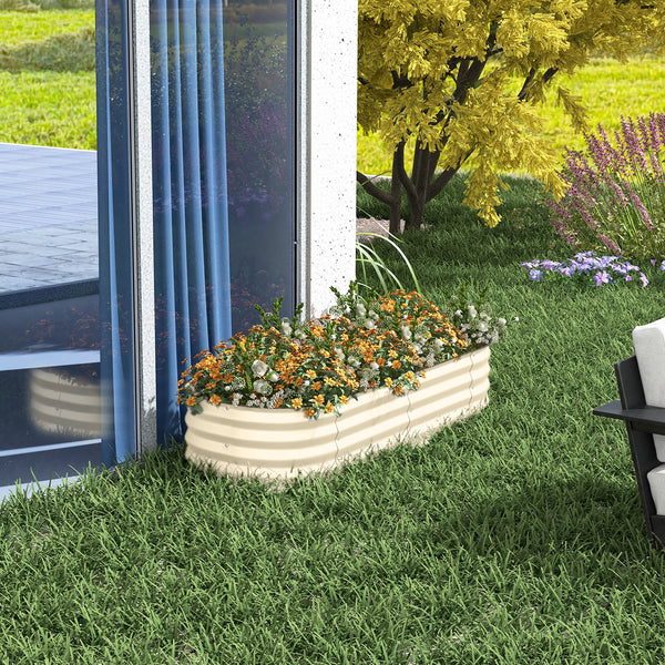 5' x 2' x 1' Galvanized Raised Garden Bed Kit, Outdoor Metal Elevated Planter Box with Safety Edging, Easy DIY Stock Tank for Growing Flowers, Herbs & Vegetables, Cream