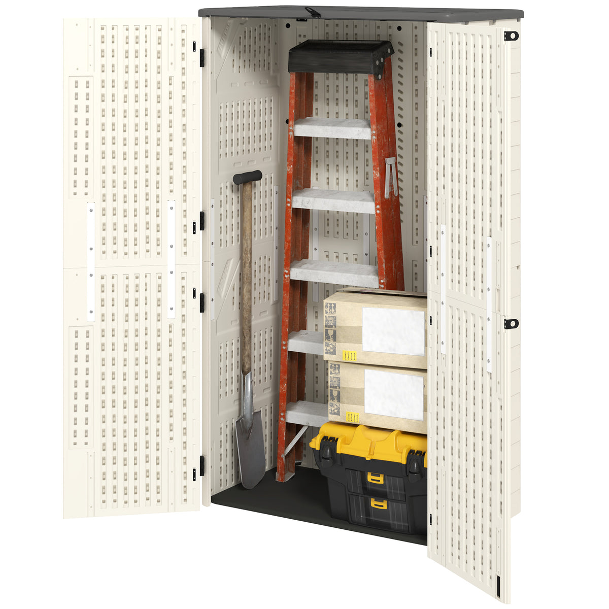 Openable Box Outsunny 368 Gallon Waterproof Deck Box with Openable Top & Lockable Doors