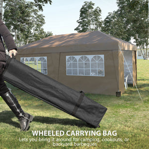 10' x 19.5' Pop Up Canopy Tent with Sidewalls, UPF 30+ Height Adjustable Large Party Tent Event Shelter with Leg Weight Bags and Wheeled Carry Bag for Garden, Patio, Brown