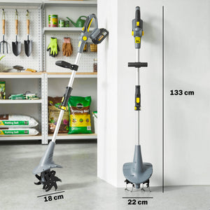 Cordless Tiller, 18V Electric Garden Rotavator with 2 x 4000mAh Batteries, Charger, 20cm Tilling Width & 18cm Depth, 4 Blades, Aluminium Shaft, Adjustable Handle for Weeding, Loosening Soil