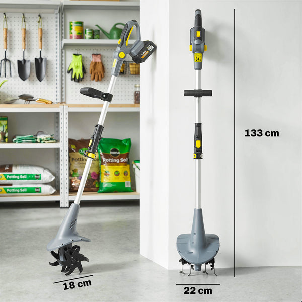 Cordless Tiller, 18V Electric Garden Rotavator with 2 x 4000mAh Batteries, Charger, 20cm Tilling Width & 18cm Depth, 4 Blades, Aluminium Shaft, Adjustable Handle for Weeding, Loosening Soil