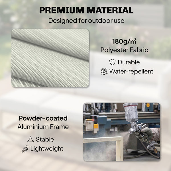 Garden Daybed, 6 Piece Outdoor Sectional Sofa Set, Aluminium Patio Conversation Furniture Set with Coffee Table, Footstool and Cushions, Cream White