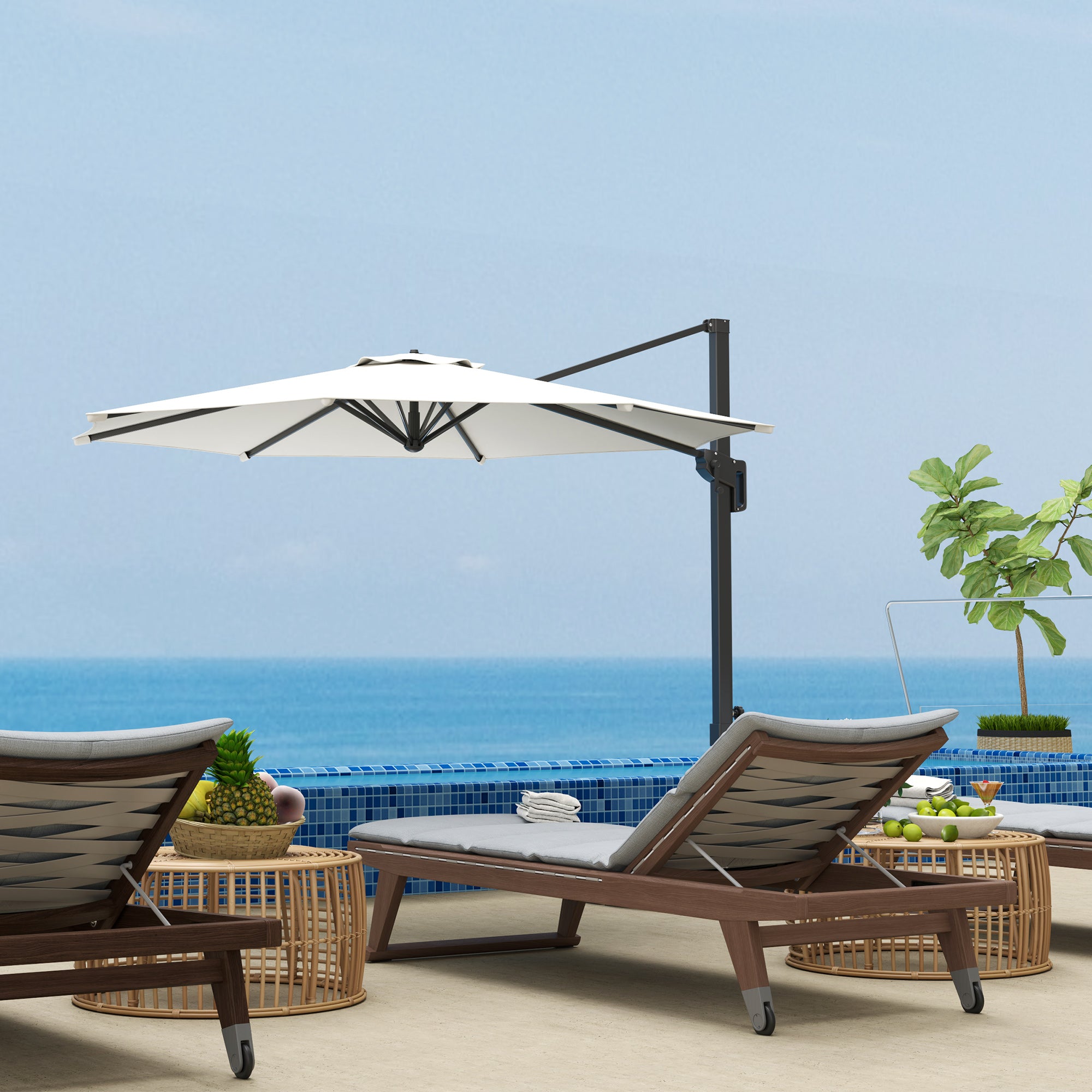 Outsunny 10' Cantilever Patio Umbrella with 360° Rotation & Tilt, Cream White Outsunny 10' Cantilever Patio Umbrella with 360° Rotation & Tilt, Cream White
