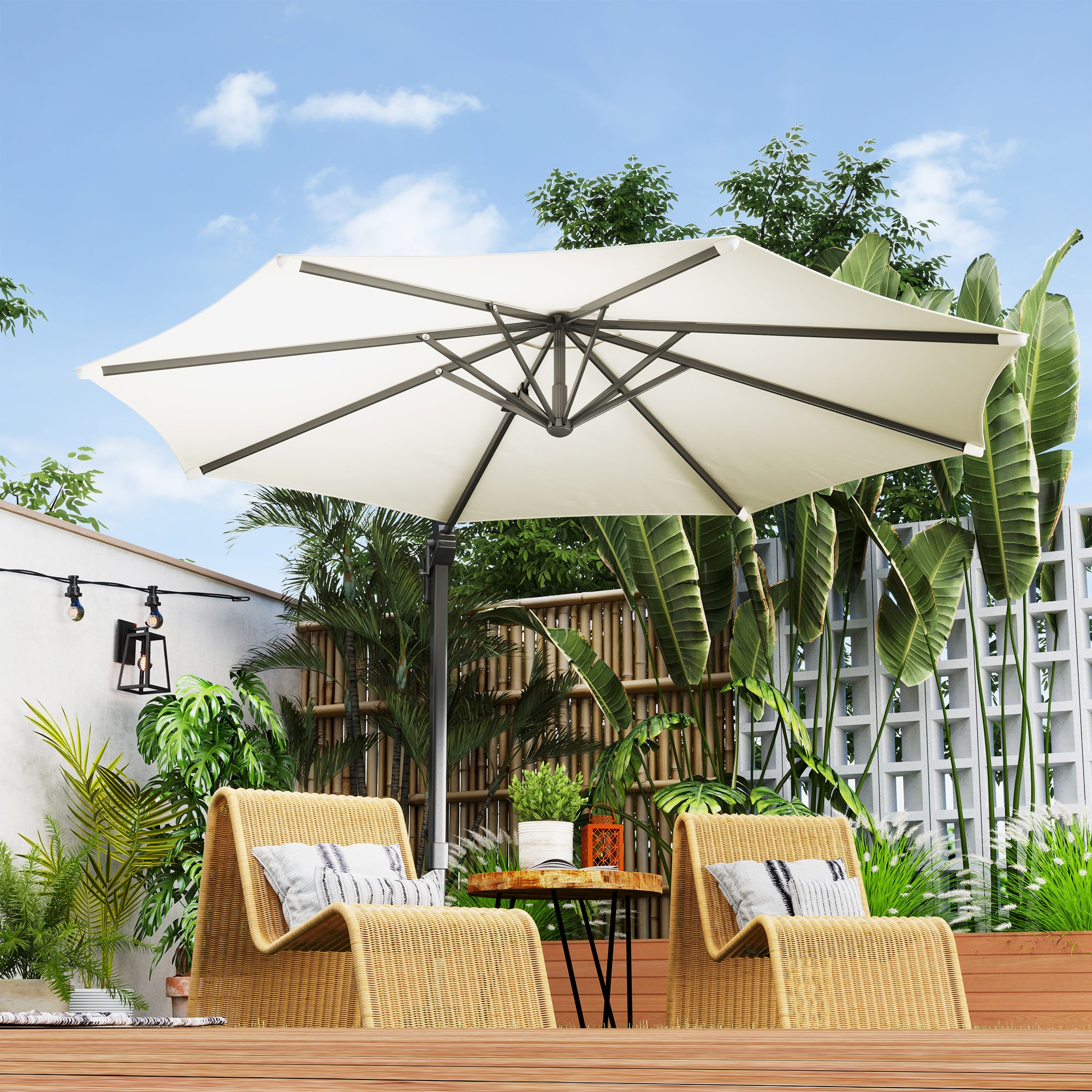 cream tilt rectangular patio umbrella Outsunny 10' Cantilever Patio Umbrella with 360° Rotation & Tilt, Cream White