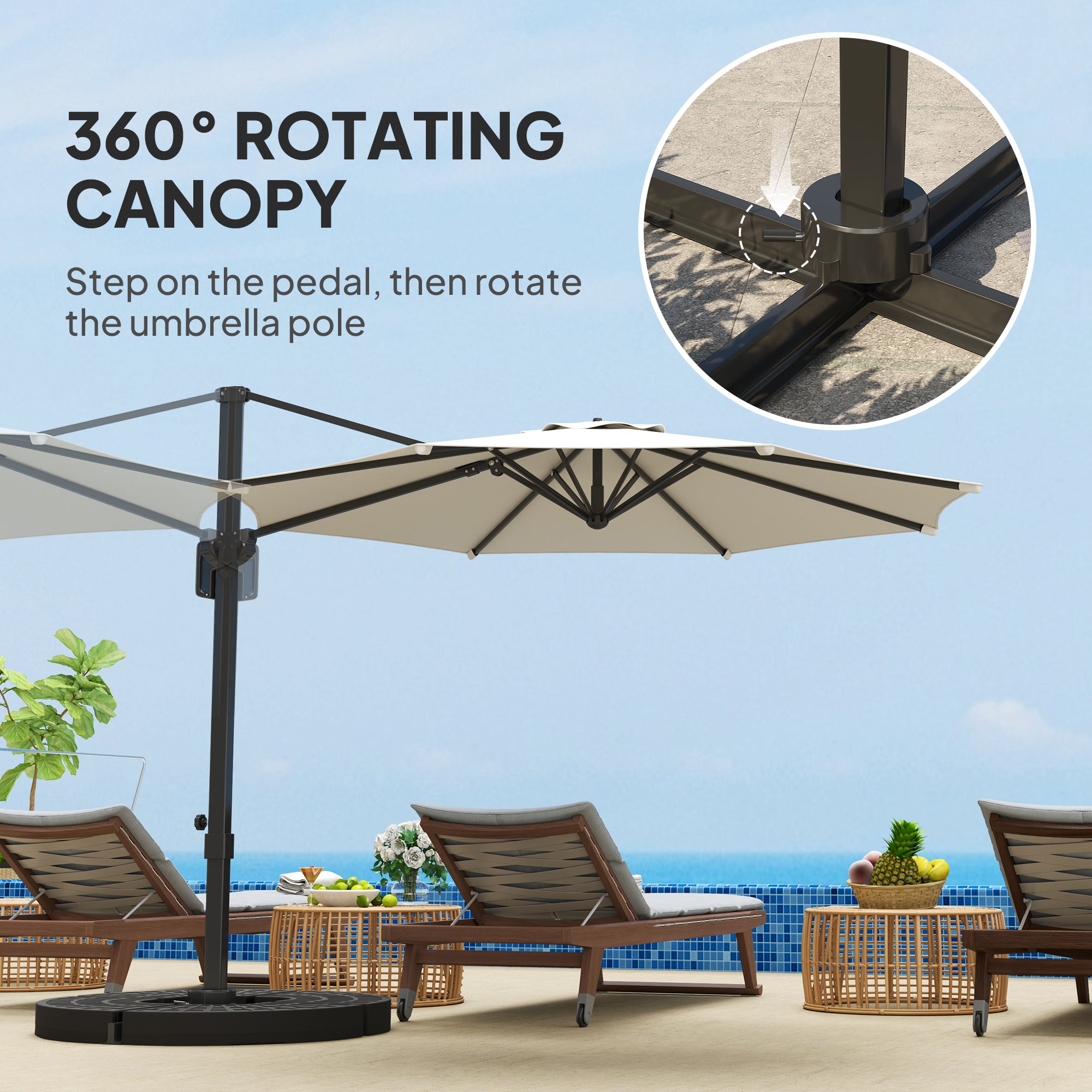 Outsunny 10' Cantilever Patio Umbrella with 360° Rotation & Tilt, Cream White