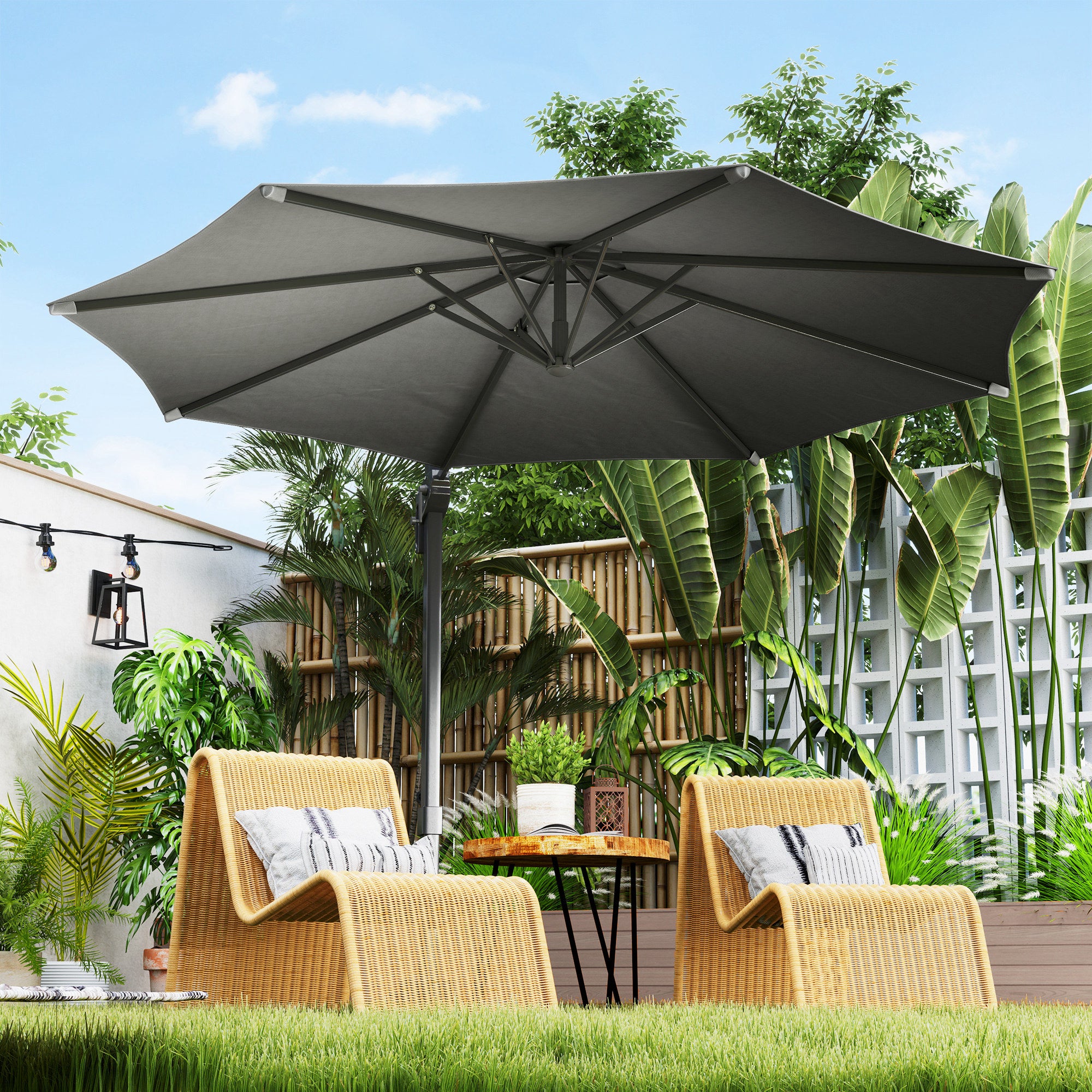 grey patio umbrella Outsunny 10' Cantilever Patio Umbrella with 360¡ã Rotation & Tilt, Grey