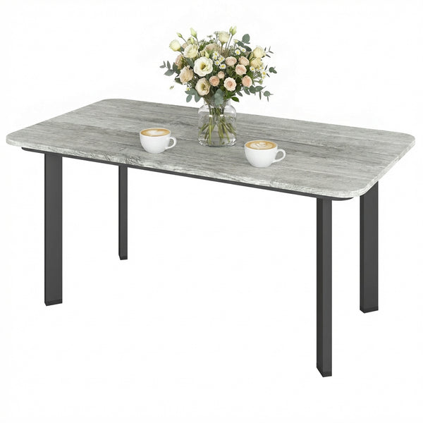 Outdoor Coffee Table, Rectangle Garden Table with Slatted Wood Plastic Composite Top, Metal Frame Garden Tables for Patio, Balcony, Terrace, 90 x 49 x 40 cm, Grey