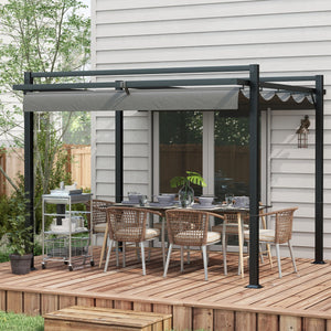 3 x 3(m) Pergola with Retractable Roof Canopy, Aluminium Frame Garden Gazebo Outdoor Sun Shade Shelter for Grill, Patio, Deck, Dark Grey