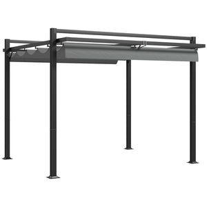 3 x 3(m) Pergola with Retractable Roof Canopy, Aluminium Frame Garden Gazebo Outdoor Sun Shade Shelter for Grill, Patio, Deck, Dark Grey