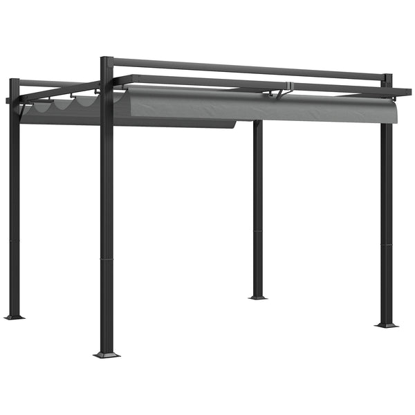 3 x 3(m) Pergola with Retractable Roof Canopy, Aluminium Frame Garden Gazebo Outdoor Sun Shade Shelter for Grill, Patio, Deck, Dark Grey
