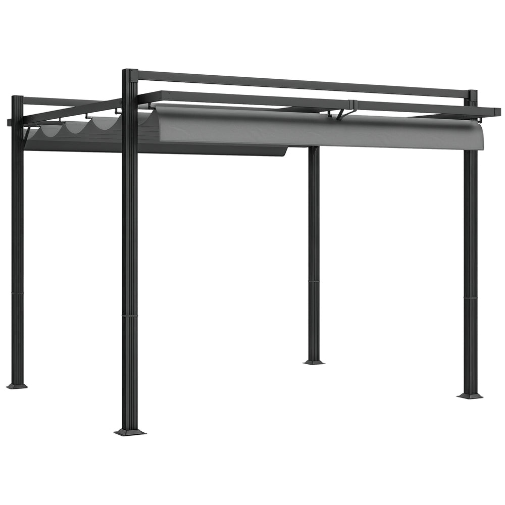 3 x 3(m) Pergola with Retractable Roof Canopy, Aluminium Frame Garden Gazebo Outdoor Sun Shade Shelter for Grill, Patio, Deck, Dark Grey