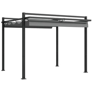 3 x 3(m) Pergola with Retractable Roof Canopy, Aluminium Frame Garden Gazebo Outdoor Sun Shade Shelter for Grill, Patio, Deck, Dark Grey