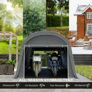 10' x 20' Portable Shed, Waterproof Motorcycle Bike Tent with Roll-up Zipper Door, Galvanised Steel Frame, Outdoor Storage Shed for Garden Tools, Dark Grey