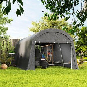 10' x 20' Portable Shed, Waterproof Motorcycle Bike Tent with Roll-up Zipper Door, Galvanised Steel Frame, Outdoor Storage Shed for Garden Tools, Dark Grey