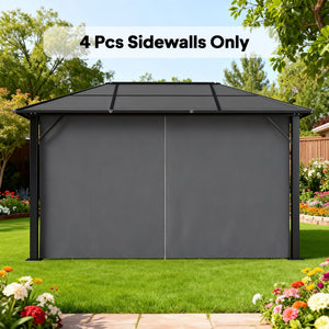 10' x 12' Universal Gazebo Sidewall Set with 4 Panels, Hooks/C-Rings Included for Pergolas & Cabanas, Grey