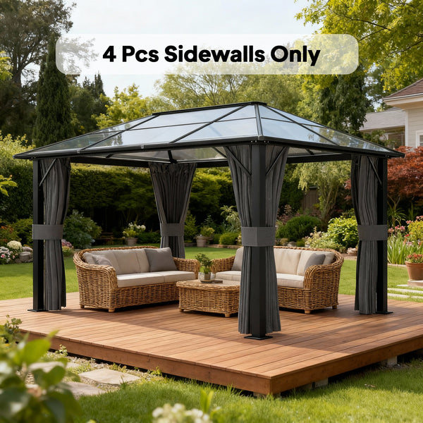 10' x 12' Universal Gazebo Sidewall Set with 4 Panels, Hooks/C-Rings Included for Pergolas & Cabanas, Grey