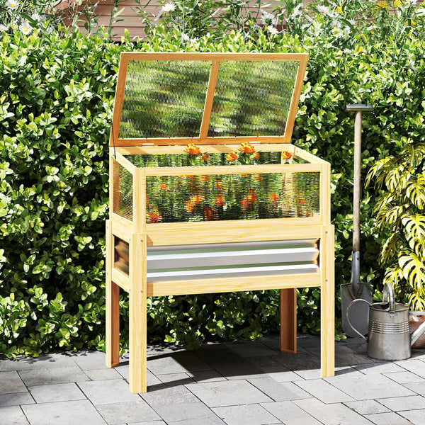 Wooden Raised Garden Bed with Detachable Greenhouse Top, Raised Garden Bed with Legs and Bed Liner, Elevated Planter Box for Flowers, Vegetables, Herbs, Natural