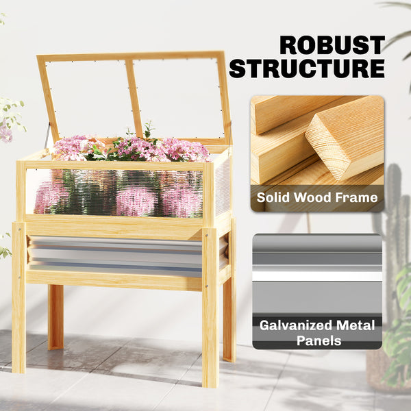 Wooden Raised Garden Bed with Detachable Greenhouse Top, Raised Garden Bed with Legs and Bed Liner, Elevated Planter Box for Flowers, Vegetables, Herbs, Natural