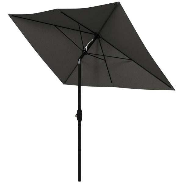 Outsunny 6.5' x 10' Rectangular Market Umbrella, Patio Outdoor Table Umbrella with Crank and Push Button Tilt, Dark Gray