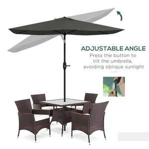 Outsunny 6.5' x 10' Rectangular Market Umbrella, Patio Outdoor Table Umbrella with Crank and Push Button Tilt, Dark Gray