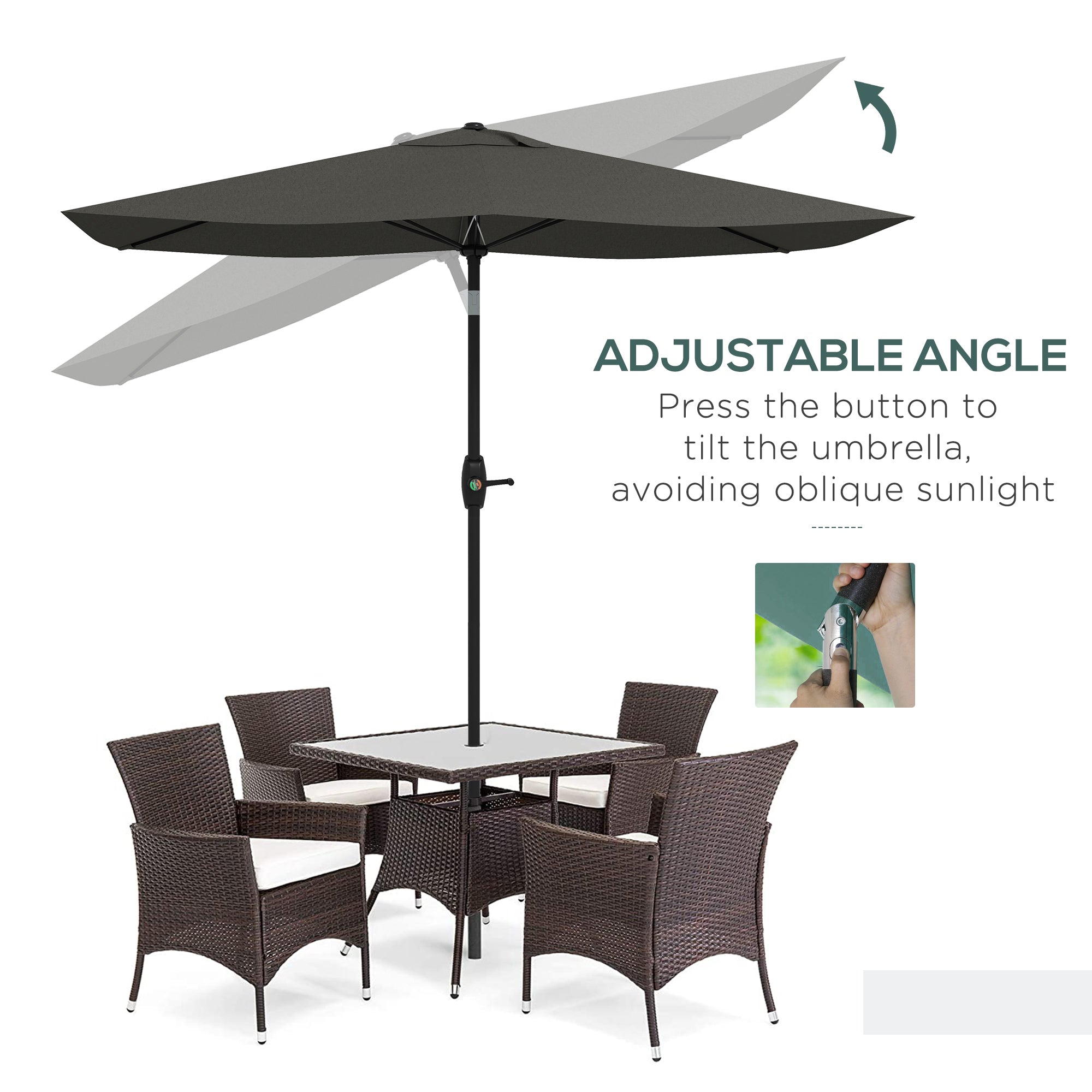 Outsunny Patio Umbrella: 6.5x10, Dark Gray, Rectangular with Crank and Push Button Tilt for Outdoor Shade Outsunny Patio Umbrella: 6.5x10, Dark Gray, Rectangular with Crank and Push Button Tilt for Outdoor Shade