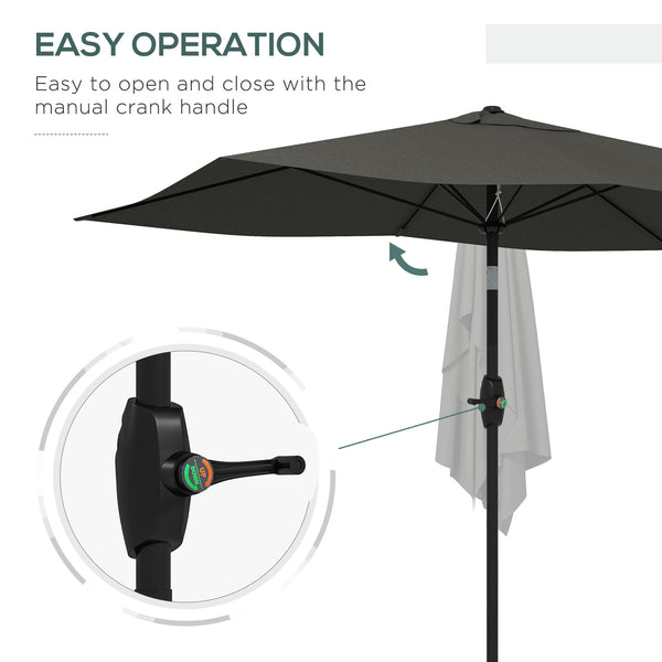 Outsunny 6.5' x 10' Rectangular Market Umbrella, Patio Outdoor Table Umbrella with Crank and Push Button Tilt, Dark Gray