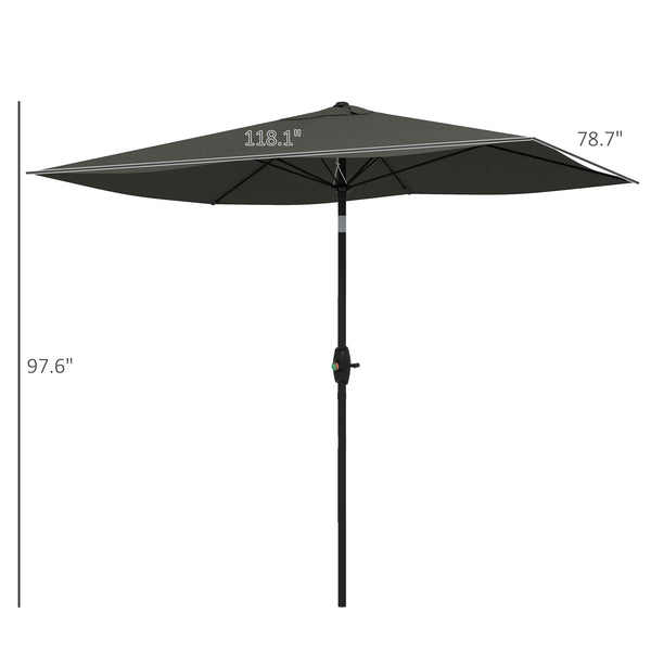 Outsunny 6.5' x 10' Rectangular Market Umbrella, Patio Outdoor Table Umbrella with Crank and Push Button Tilt, Dark Gray