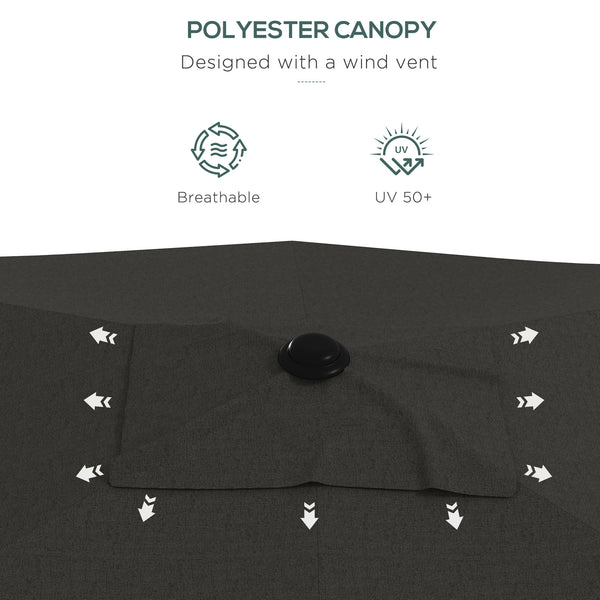 Outsunny 6.5' x 10' Rectangular Market Umbrella, Patio Outdoor Table Umbrella with Crank and Push Button Tilt, Dark Gray