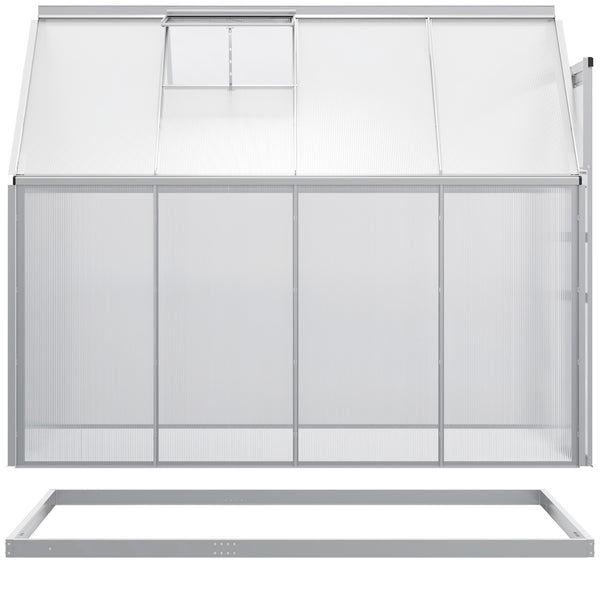 6' x 8' x 6.5' Polycarbonate Greenhouse, Walk-in Green House with Adjustable Roof Vent, Galvanized Base, Sliding Door and Rain Gutter for Outdoor, Garden, Backyard, Clear
