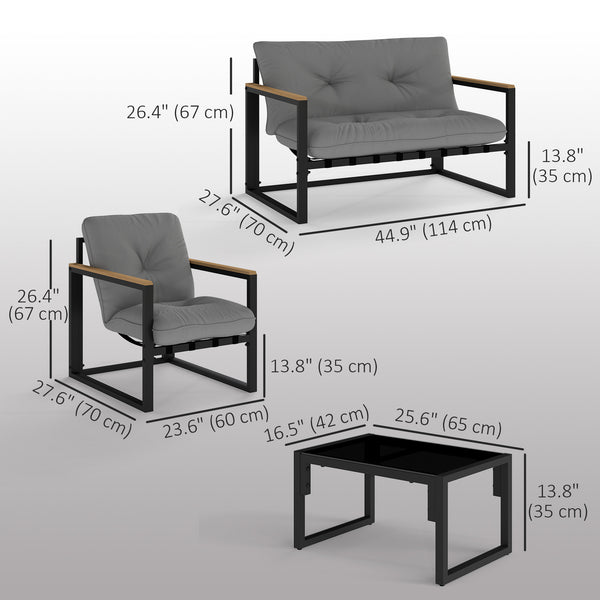 4 Piece Patio Furniture Set, Outdoor Loveseat Sofa Set with Thick Cushions and Coffee Table, Patio Conversation Set for Porch, Balcony, Deck, Light Grey