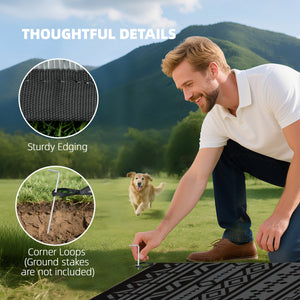Outdoor Rug for Patio, 9' x 18' Waterproof Large Mat, Reversible Plastic Straw Rug for Decor, Portable Outside RV Camping Area Carpet Mat for Backyard Porch Deck Picnic, Black Gray Geometric