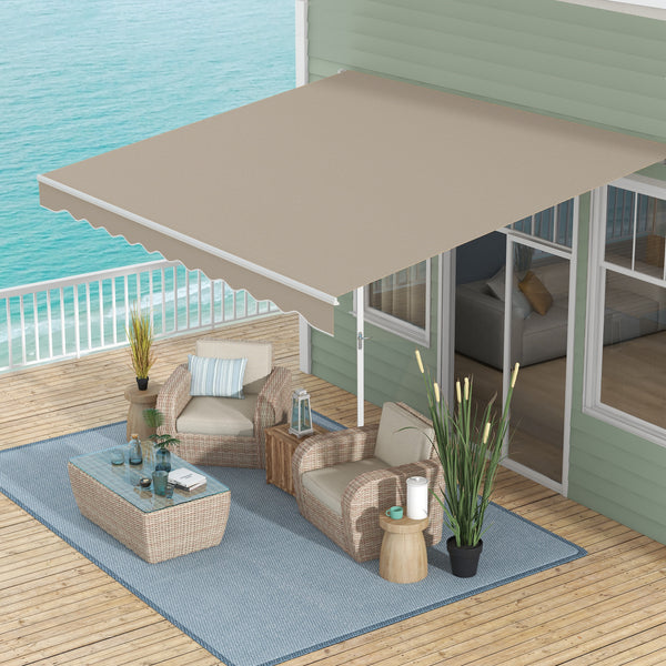 Outsunny 13' x 8' Retractable Awning, Patio Awnings, Sunshade Shelter w/ Manual Crank Handle, UV & Water-Resistant Fabric and Aluminum Frame for Deck, Balcony, Yard, Beige