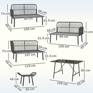 6 Piece Rattan Garden Furniture Set, 8 Seater Garden Corner Sofa with Cushions and Glass Top Table, Sectional Outdoor Furniture Conservatory Set for Patio, Orange
