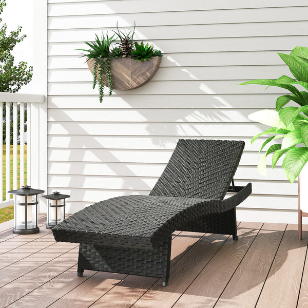 Outdoor PE Rattan Sun Lounger, Folding Wicker Garden Lounger Recliner with 4-Level Adjustable Backrest, Rolling Sunbed Lounge Chair with Wheels, Non-Slip Legs for Balcony, Beach, Black