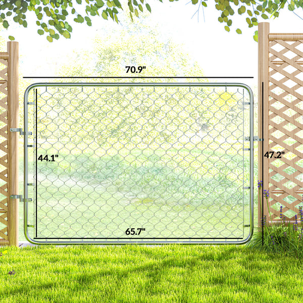Garden Gate Chain Link Fence Gate, Galvanized Steel Garden Door for Yard Entrance Way, 26-71 in. W x 4 ft. H, Silver