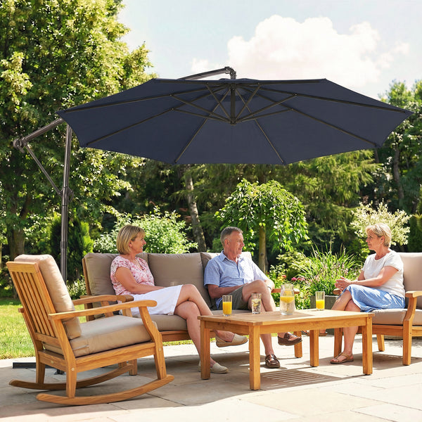 10 ft Offset Patio Umbrella with Cover, Round Hanging Cantilever Umbrella with 6-Position 360° Rotation, Crank Handle, Tilt, Cross Base, Heavy Duty Outdoor Umbrella for Garden, Navy Blue