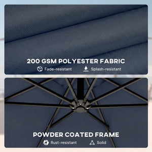 10 ft Offset Patio Umbrella with Cover, Round Hanging Cantilever Umbrella with 6-Position 360° Rotation, Crank Handle, Tilt, Cross Base, Heavy Duty Outdoor Umbrella for Garden, Navy Blue