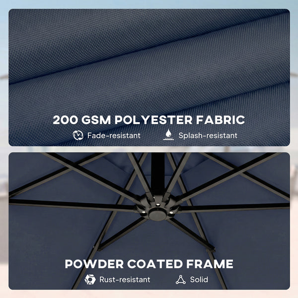 10 ft Offset Patio Umbrella with Cover, Round Hanging Cantilever Umbrella with 6-Position 360° Rotation, Crank Handle, Tilt, Cross Base, Heavy Duty Outdoor Umbrella for Garden, Navy Blue